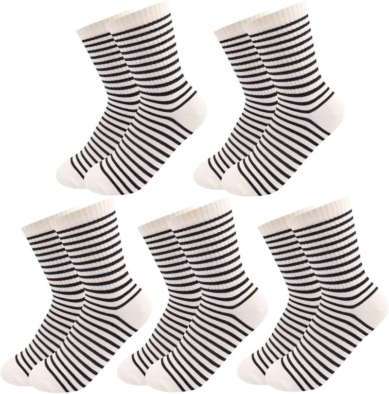 SailingTailor 5 Pairs Retro Striped Crew Socks Cute Casual Quarter Socks for Women Girls - Image 1
